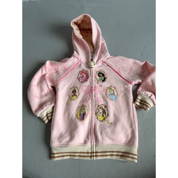 Disney Princess Other - Disney Princess Girls Pink Full Zip Hoodie Sweatshirt Chip Zipper Pull 6/6X
